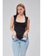 Siyah Astarlı Sıfır Kol Kare Yaka Dekolteli Çıtçıtlı Bodysuit 1