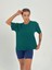 Kadın Yeşil Baskısız Basıc Pamuklu Oversize T-Shirt 4