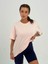 Kadın Pudra Baskısız Basıc Pamuklu Oversize T-Shirt 4
