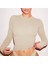 Bej Örme Basic Bisiklet Yaka Uzun Kollu Slim Fit Kadın Body T-Shirt 1