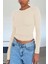 Bej Örme Basic Bisiklet Yaka Uzun Kollu Slim Fit Kadın Body T-Shirt 3