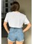 Kadın Gri Bisiklet Yaka Baskılı Oversize Crop T-Shirt 5