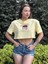 Kadın Sarı Bisiklet Yaka Baskılı Oversize Crop T-Shirt 4