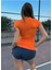 Turuncu Fitted/vücuda Oturan Crop T-Shirt 4