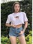Kadın Lila Bisiklet Yaka Baskılı Oversize Crop T-Shirt 3