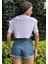 Kadın Lila Bisiklet Yaka Baskılı Oversize Crop T-Shirt 5