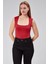 Kırmızı Astarlı Sıfır Kol Kare Yaka Dekolteli Çıtçıtlı Bodysuit 2