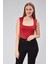 Kırmızı Astarlı Sıfır Kol Kare Yaka Dekolteli Çıtçıtlı Bodysuit 4