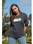 Kadın Oversize Fit Bisiklet Yaka Baskılı Kısa Kollu T-Shirt 3