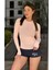 Pembe Örme Basic Bisiklet Yaka Uzun Kollu Slim Fit Kadın Body T-Shirt 2