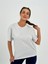 Kadın Gri Baskısız Basic Pamuklu Oversize T-Shirt 1