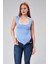 Mavi Astarlı Sıfır Kol Kare Yaka Dekolteli Çıtçıtlı Bodysuit 1