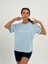 Kadın Bebe Mavisi Baskısız Basıc Pamuklu Oversize T-Shirt 5