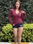 Bordo Fermuarlı Su Geçirmez Fitted Uzun Kollu Bluz T-Shirt 2