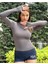 Antrasit Örme Basic Bisiklet Yaka Uzun Kollu Slim Fit Kadın Body T-Shirt 1