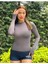 Antrasit Örme Basic Bisiklet Yaka Uzun Kollu Slim Fit Kadın Body T-Shirt 5