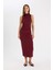 Bodycon Vücuda Oturan Basic Düz Yarım Balıkçı Yaka Kolsuz Maxi Bordo Elbise D5067AX24AU 2