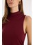 Bodycon Vücuda Oturan Basic Düz Yarım Balıkçı Yaka Kolsuz Maxi Bordo Elbise D5067AX24AU 4
