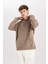 Regular Fit Kapüşonlu Kanguru Cepli İçi Yumuşak Tüylü Basic Düz Sweatshirt X8283AZ24AU 4