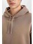 Regular Fit Kapüşonlu Kanguru Cepli İçi Yumuşak Tüylü Basic Düz Sweatshirt X8283AZ24AU 5