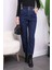 Lacivert Bel Lastikli Mom Jeans Pantolon 4