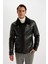 Su Geçirmez Slim Fit Dar Kesim Astarlı Fermuarlı Cepli Kürk Yakalı Suni Deri Ceket Mont A4392AX24WN 1