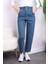 Koyu Mavi Bel Lastikli Mom Jeans Pantolon 2