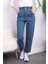 Koyu Mavi Bel Lastikli Mom Jeans Pantolon 3