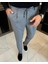 Italyan Stil Slim Fit Erkek Beli Bağcıklı Pantalon Gri T13177 1