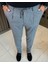 Italyan Stil Slim Fit Erkek Beli Bağcıklı Pantalon Gri T13177 3