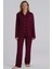 31800 Bordo Pamuklu Önden Düğmeli Kadın Pijama Takımı 1