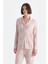 33518 Pamuklu Gömlek Yaka Önden Düğmeli Uzun Kollu Kadın Pijama Takımı Pembe 1
