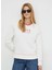 Yuvarlak Yaka Baskılı Ekru Kadın Sweatshırt PL581398 2