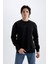 Boxy Fit Bisiklet Yaka Baskılı Sweatshirt Black 1