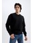 Boxy Fit Bisiklet Yaka Baskılı Sweatshirt Black 4