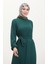 Burgu Kumaş Fitilli Fırfırlı Elbise 0528-05 Zümrüt Yeşili 3