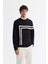 Erkek Siyah Bisiklet Yaka Pamuklu Baskılı Elastan Sweatshirt A42y1284 1