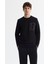 Erkek Siyah Bisiklet Yaka Pamuklu Baskılı Elastan Sweatshirt A42y1240 1