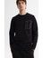 Erkek Siyah Bisiklet Yaka Pamuklu Baskılı Elastan Sweatshirt A42y1240 2