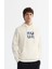 Erkek Ekru Kapüşonlu Pamuklu Baskılı Elastan Sweatshirt A42y1324 1