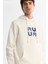 Erkek Ekru Kapüşonlu Pamuklu Baskılı Elastan Sweatshirt A42y1324 2