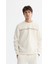 Erkek Ekru Bisiklet Yaka Pamuklu Baskılı Elastan Sweatshirt A42y1308 1