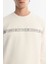 Erkek Ekru Bisiklet Yaka Pamuklu Baskılı Elastan Sweatshirt A42y1308 2