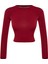 Kadın Moda Şık Üst Giyim Crop Dik Yaka Slim Kalıp Örme Fitted Vücuda Oturan Kol Büzgülü Esnek Bluz 1