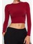 Kadın Moda Şık Üst Giyim Crop Dik Yaka Slim Kalıp Örme Fitted Vücuda Oturan Kol Büzgülü Esnek Bluz 2