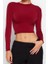 Kadın Moda Şık Üst Giyim Crop Dik Yaka Slim Kalıp Örme Fitted Vücuda Oturan Kol Büzgülü Esnek Bluz 3