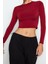 Kadın Moda Şık Üst Giyim Crop Dik Yaka Slim Kalıp Örme Fitted Vücuda Oturan Kol Büzgülü Esnek Bluz 4
