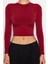 Kadın Moda Şık Üst Giyim Crop Dik Yaka Slim Kalıp Örme Fitted Vücuda Oturan Kol Büzgülü Esnek Bluz 5