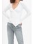 Kadın Moda Şık Regular Kruvaze Yaka Slim Kalıp Örme Fitted Vücuda Oturan Yaka Kol Fitilli Esnek Bluz 3