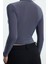Kadın Moda Şık Crop Dik Yaka Slim Kalıp Örme Kolu Büzgü Detaylı Fitted Vücuda Oturan Esnek Bluz 4